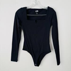 Vylette Black Square Neck Long Sleeve Body Suit Women’s Size S